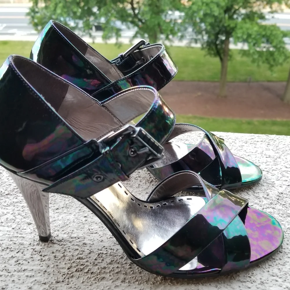 Iridescent oil slick petrol high heel sandals, sz7 - Picture 10 of 11